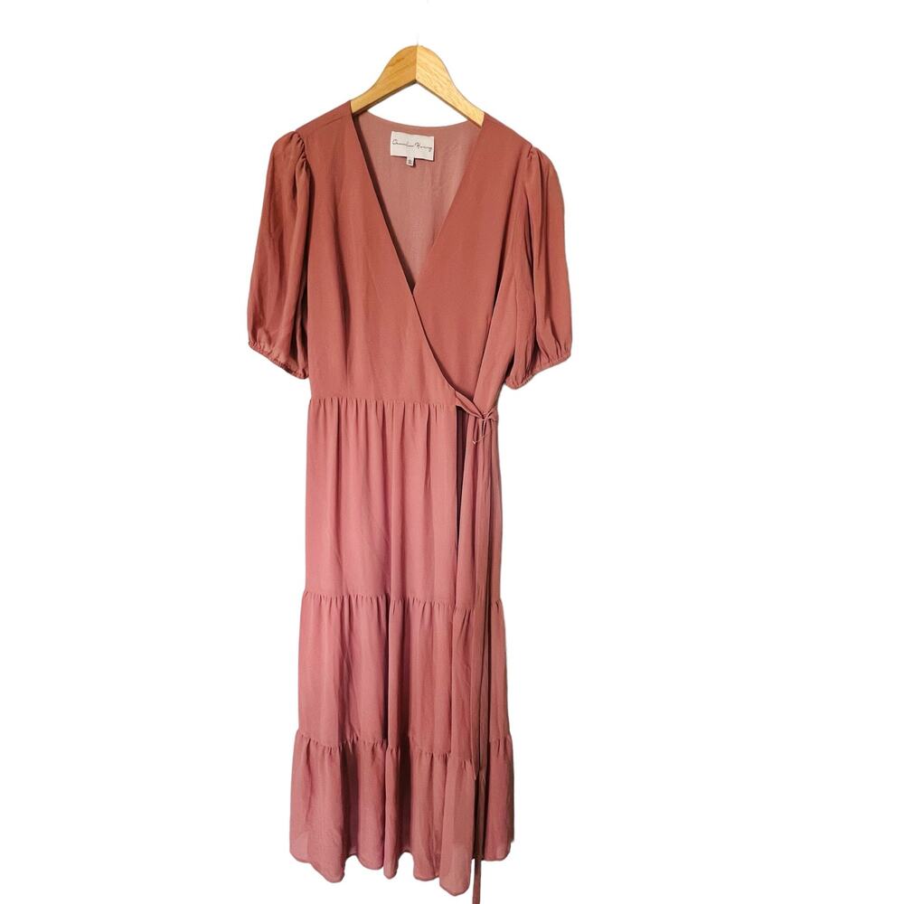 Charles Henry Short Sleeve Tiered Wrap Maxi Dress Size L Large NEW Coral - Picture 2 of 9
